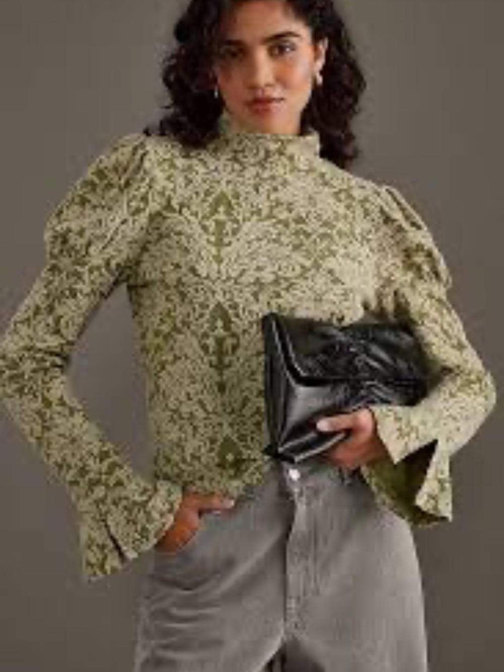 Anthropologie Puff Sleeve Turtleneck Jacquard Top